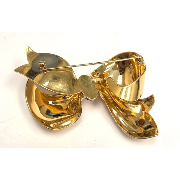 Vintage Monet Gold-Tone Bow Brooch Pin Classic Statement Jewelry - Picture 4 of 4